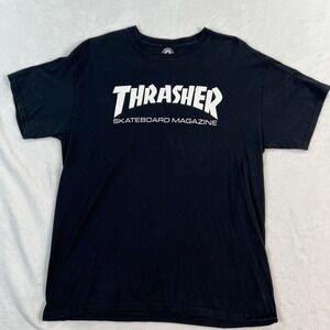 Thrasher Skate Shirt Mens Large Black Y2K Graphic Print‎ Black Short Sleeve